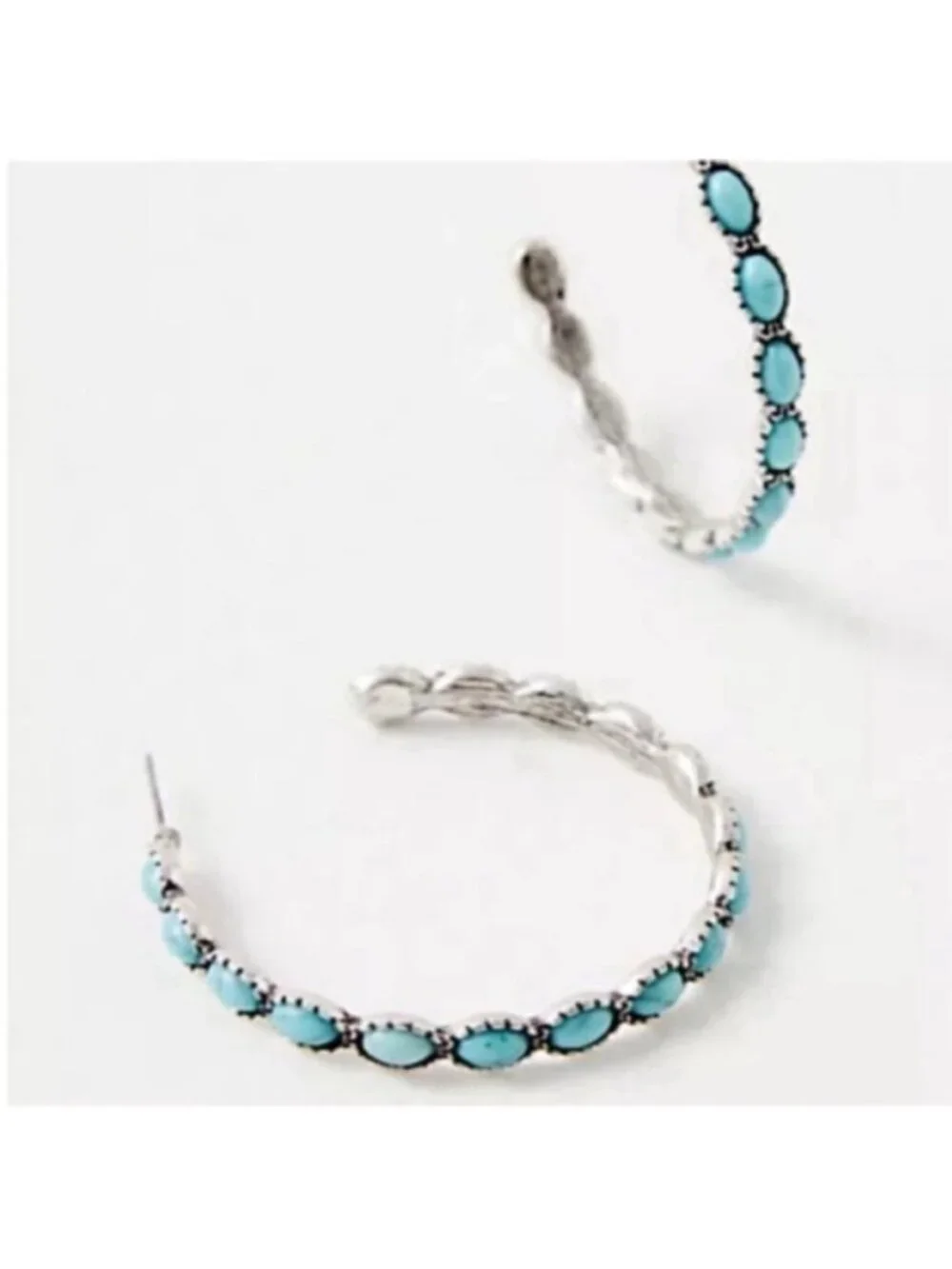 New! Free People Buckaroo Turquoise Hoop Earrings (3018) NWOT